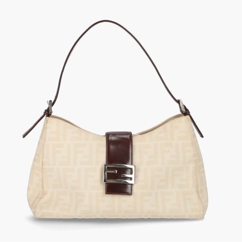 preowned authenticated Fendi Zucca Cream and Brown Shoulder Bag